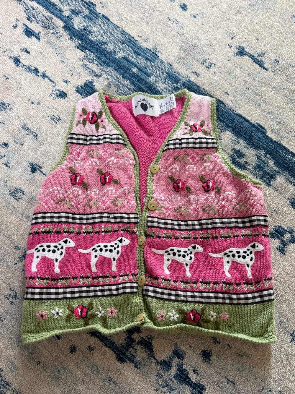 Vintage Hartstrings Girl’s Button Sweater Vest Size 4 Dalmatians